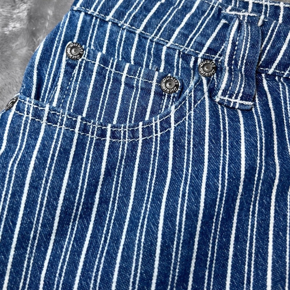 Dickies Girls Womens Size 1/25 Button Fly Mini Skirt Blue White Stripe Denim Y2K - Picture 12 of 13